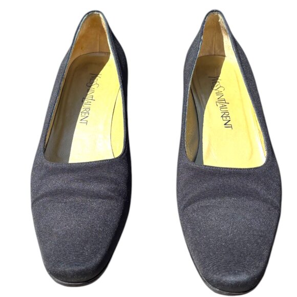 Yves Saint Laurent VTG Women's black cloth block heels resoled Vibram soles sz 9 - Picture 1 of 10